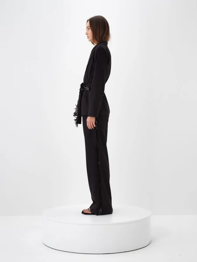 Siyah Esnek Dokulu Oversize Ceket - Xint