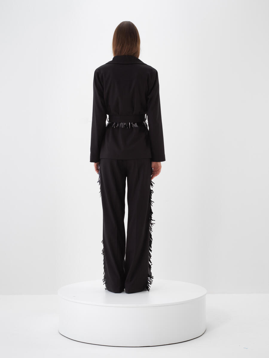 Siyah Esnek Dokulu Oversize Ceket - 5