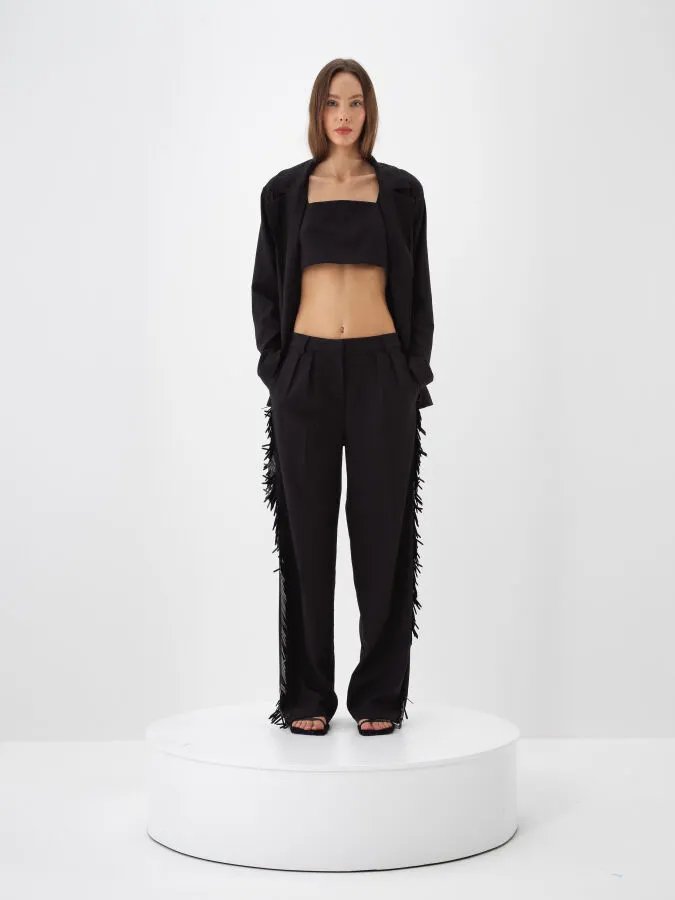 Siyah Esnek Dokulu Oversize Ceket - Xint