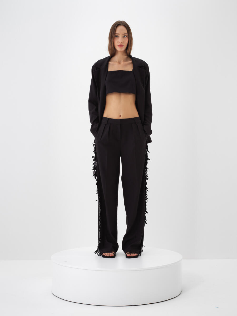 Siyah Esnek Dokulu Oversize Ceket - 3