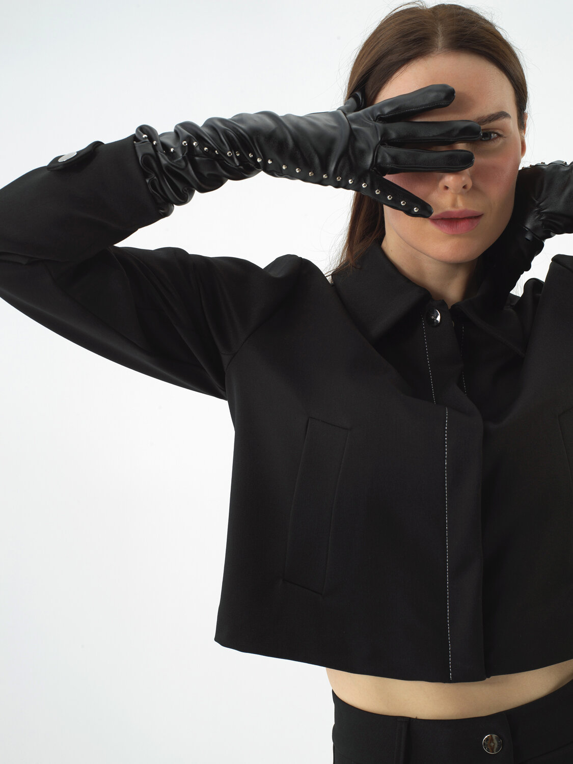 Siyah Esnek Dokulu Oversize Ceket - Xint