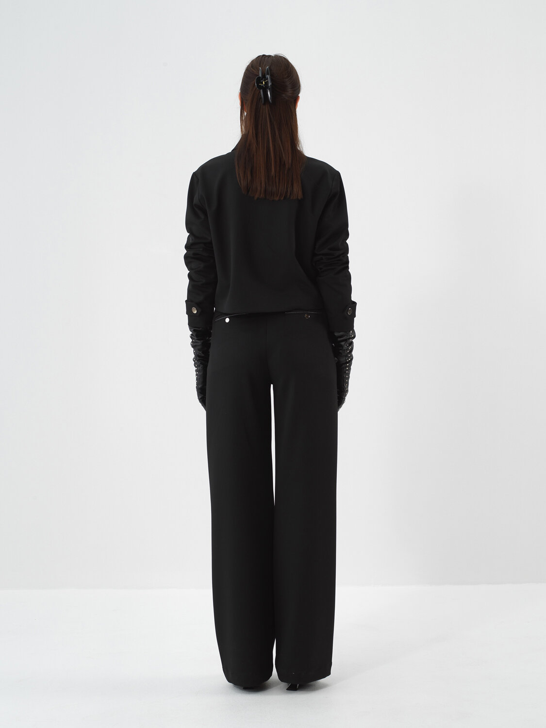 Siyah Esnek Dokulu Oversize Ceket - Xint