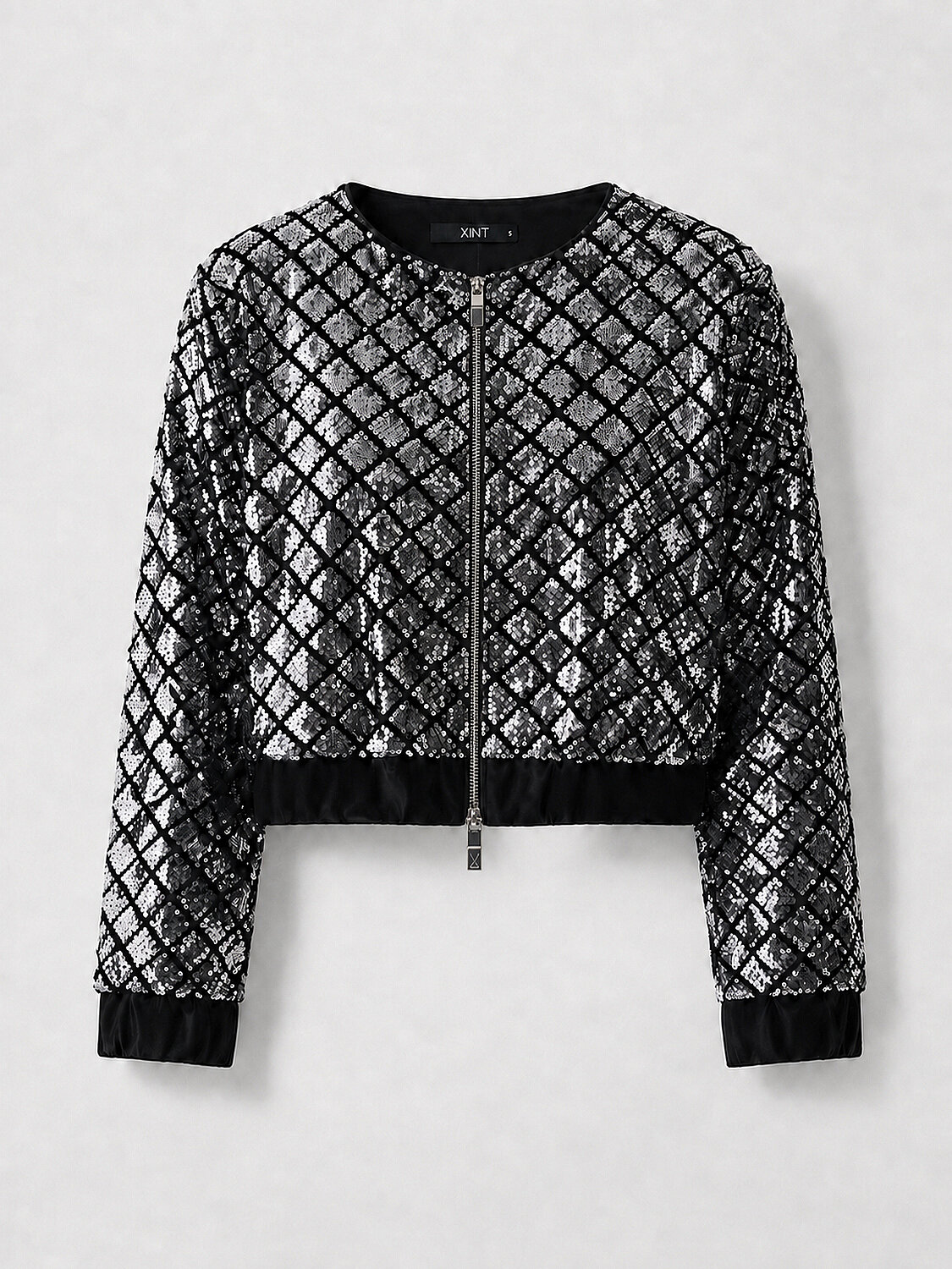 Siyah Lüks Dokulu Pullu Kadife Regular Fit Ceket - 5