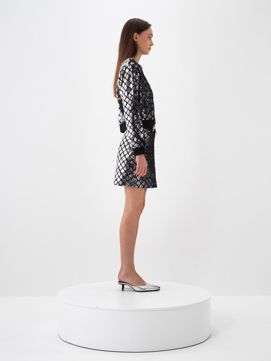 Siyah Lüks Dokulu Pullu Kadife Regular Fit Ceket - 4