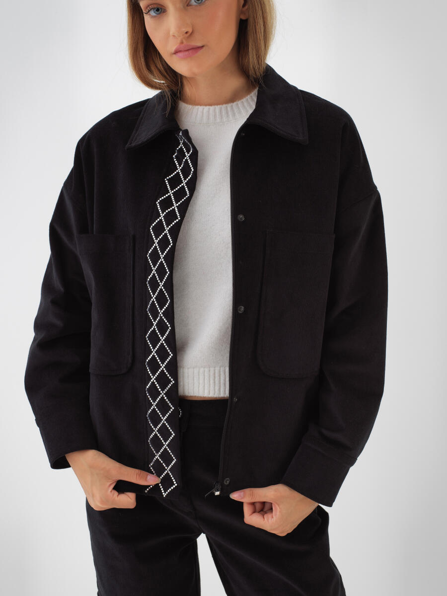 Siyah Lüks Dokulu Soft Kadife Oversize Ceket