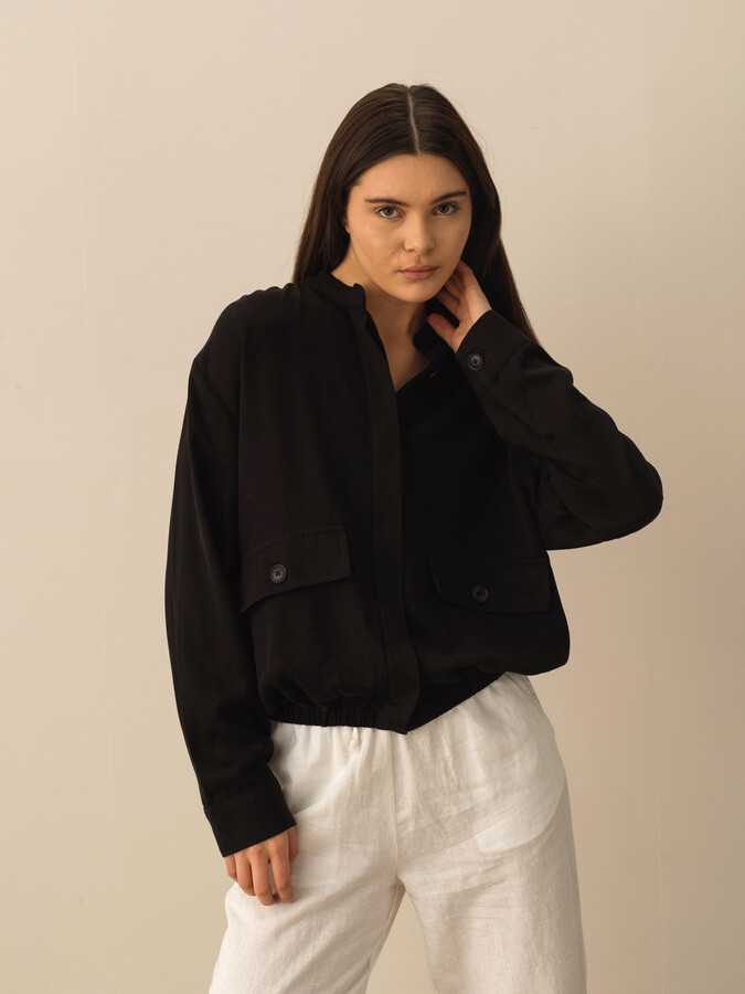 Siyah Doğal Akışlı Oversize Ceket - 1