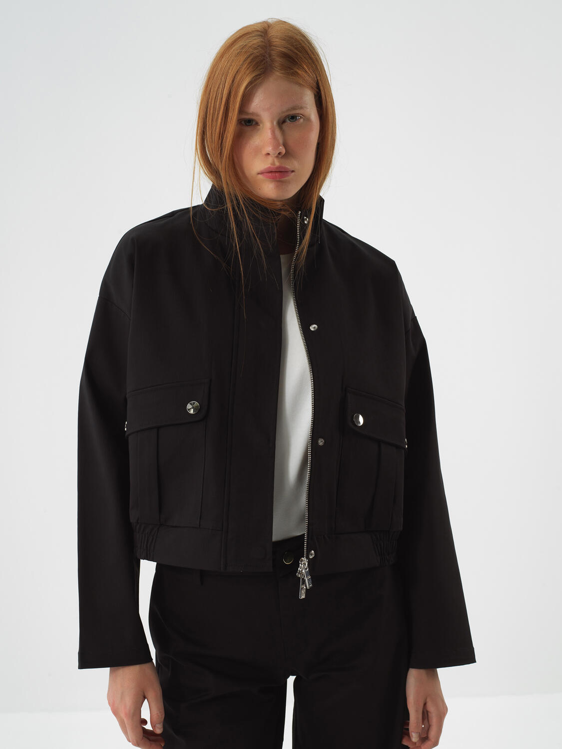 Siyah Pamuk Dokulu Oversize Ceket