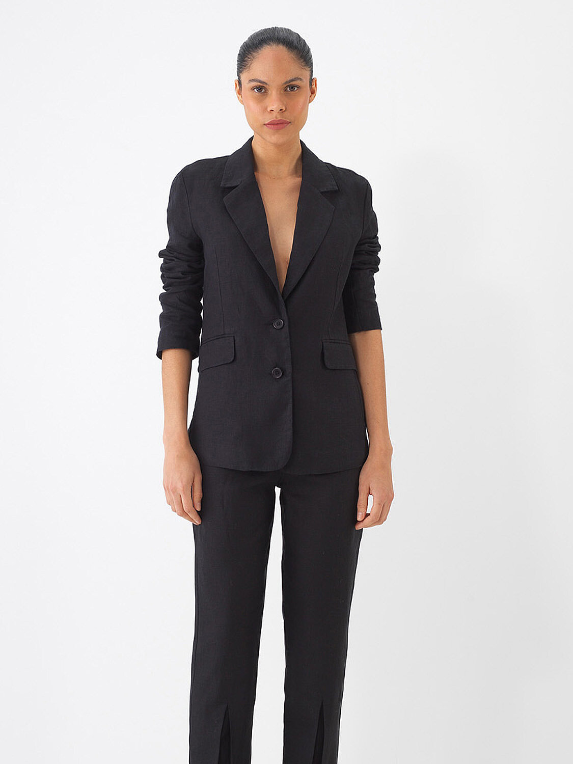 Siyah %100 Keten Regular Fit Ceket