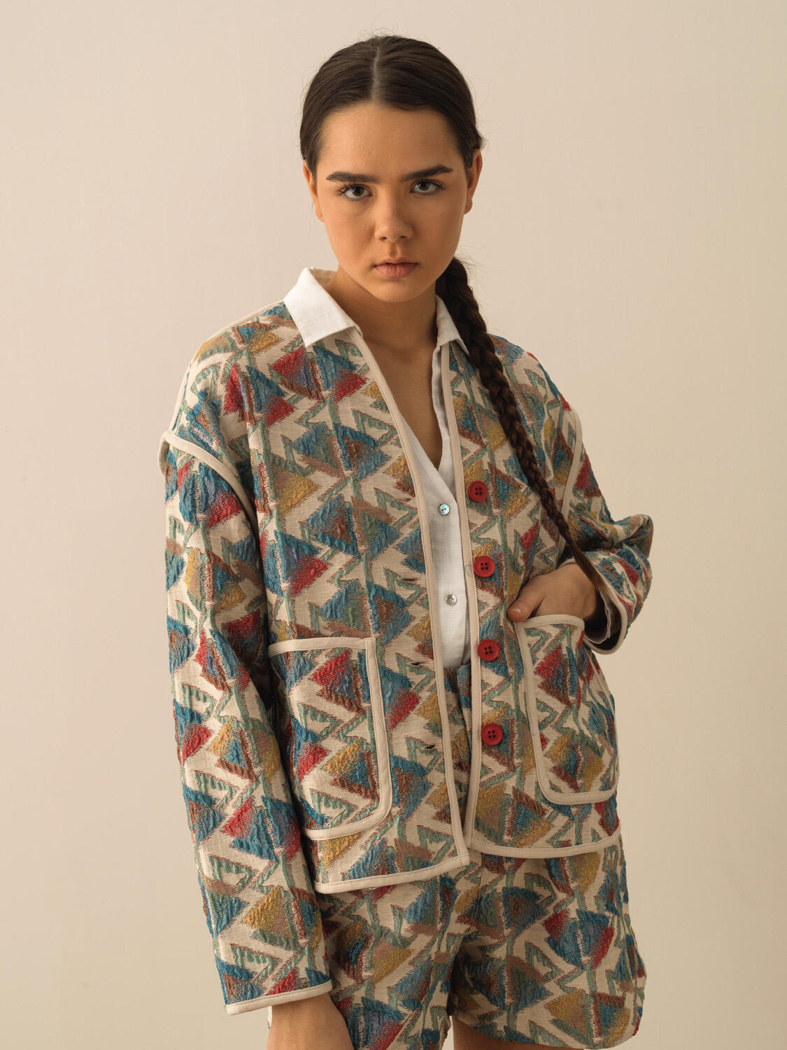 Taş Rengi Pamuk Dokulu Oversize Ceket