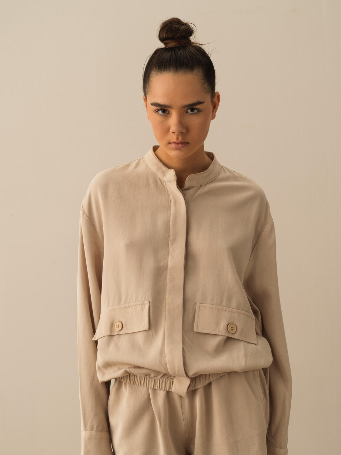 Taş Rengi Doğal Akışlı Oversize Ceket