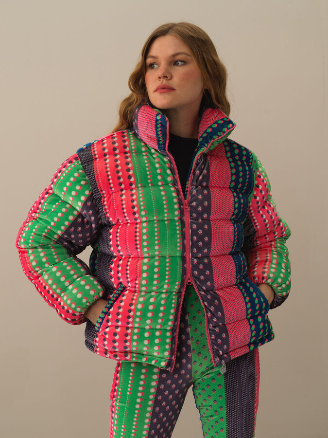 Xint Toptan Pembe Esnek Dokulu Oversize Mont
