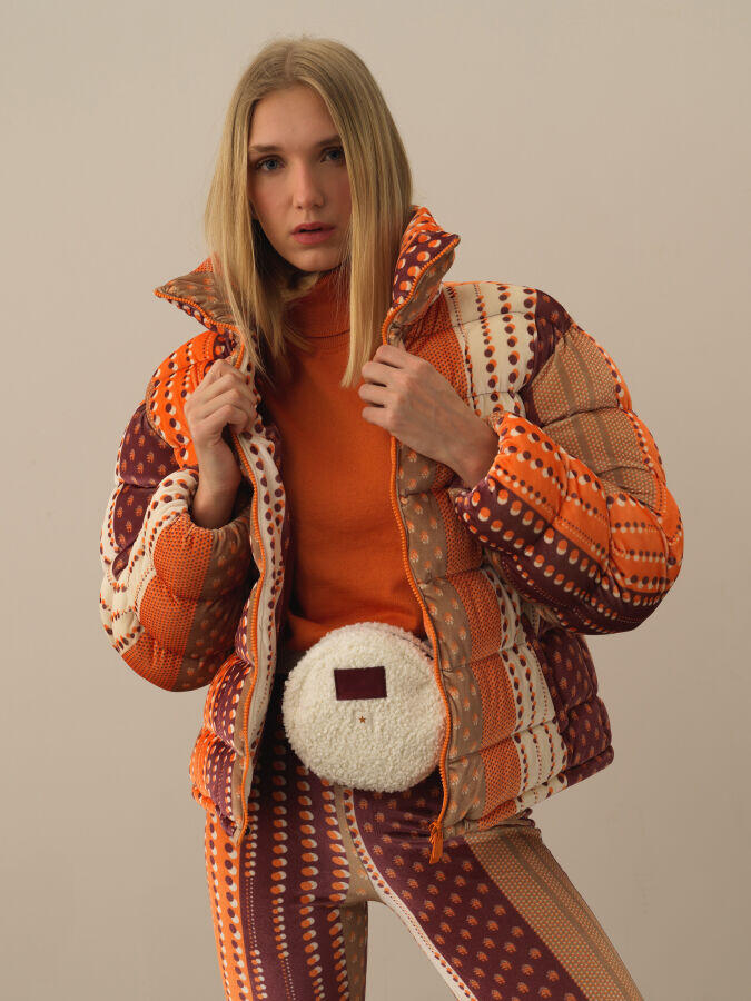 Xint Toptan Oranj Esnek Dokulu Oversize Mont