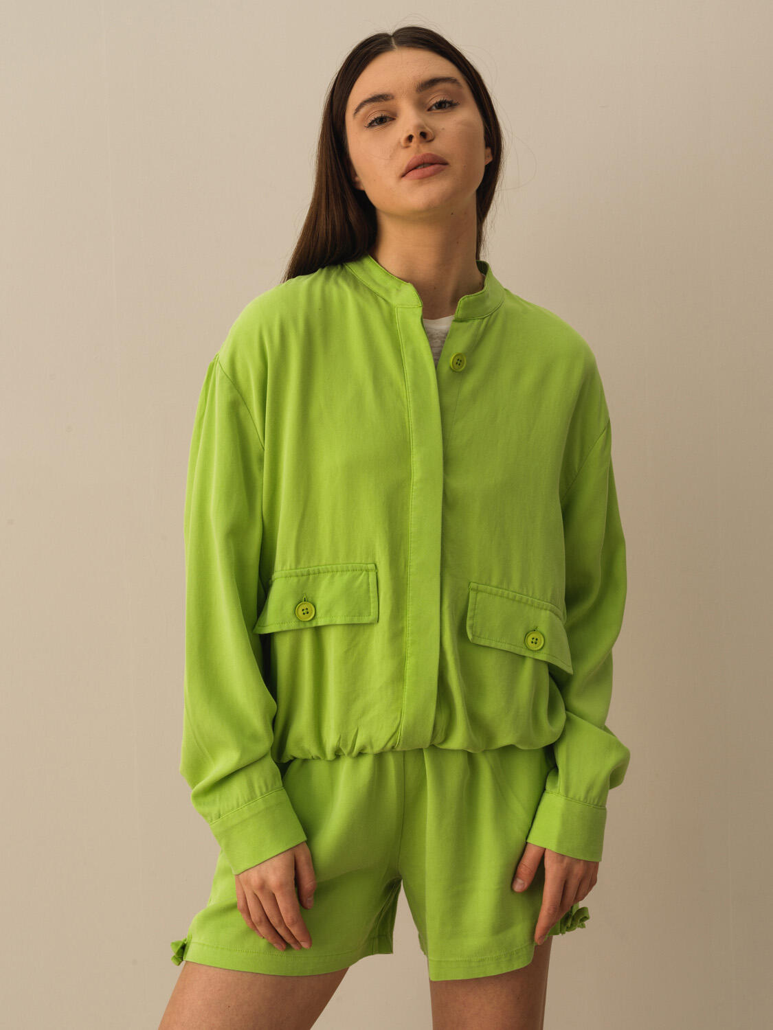 Yeşil Doğal Akışlı Oversize Ceket