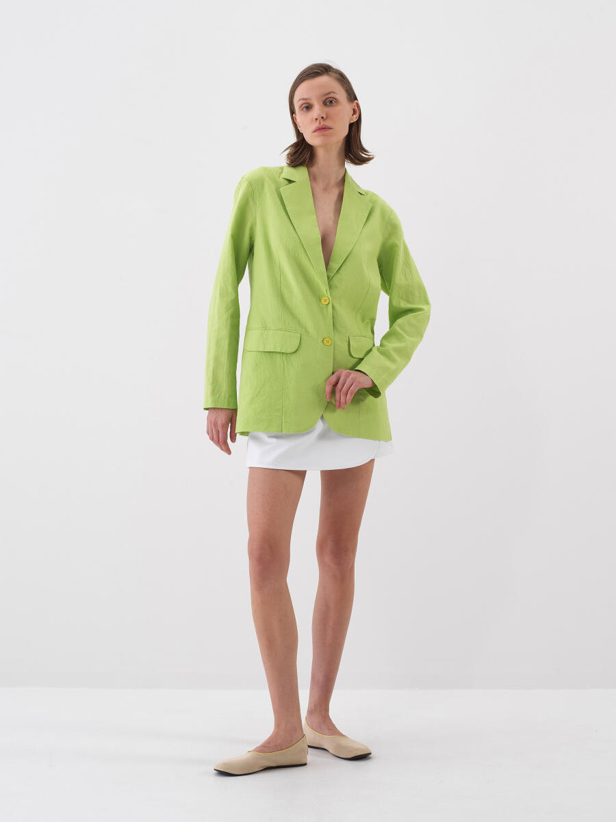 Yeşil %100 Keten Regular Fit Ceket - 2
