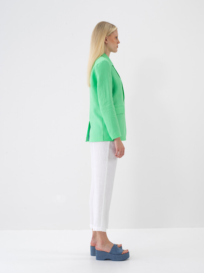 Yeşil %100 Keten Regular Fit Ceket (3)