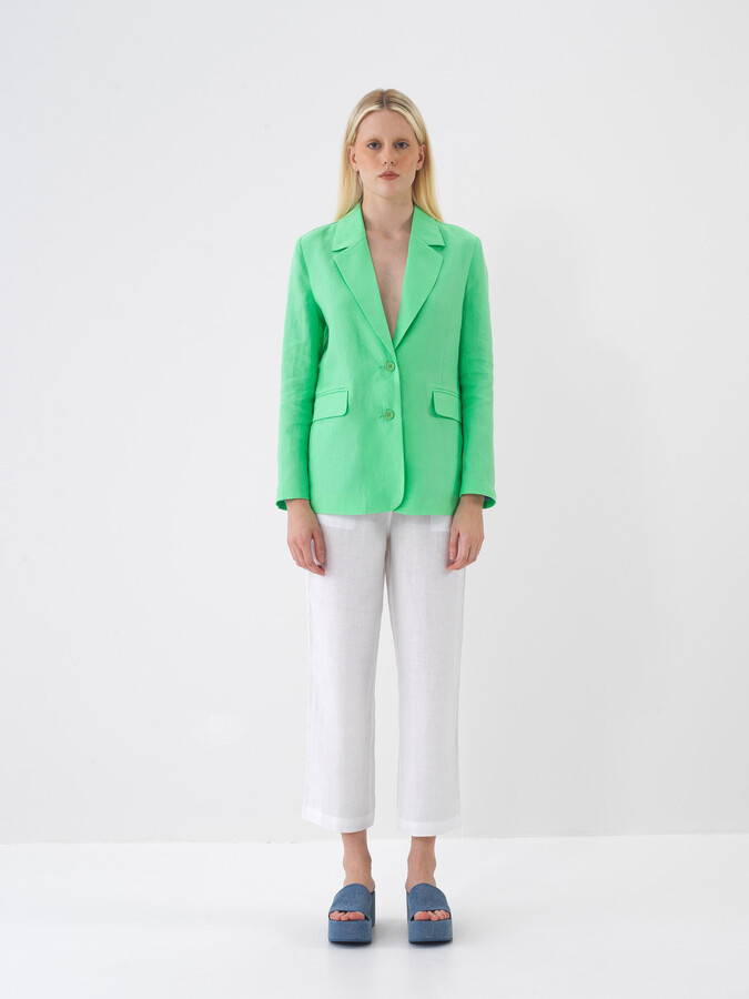 Yeşil %100 Keten Regular Fit Ceket (1)