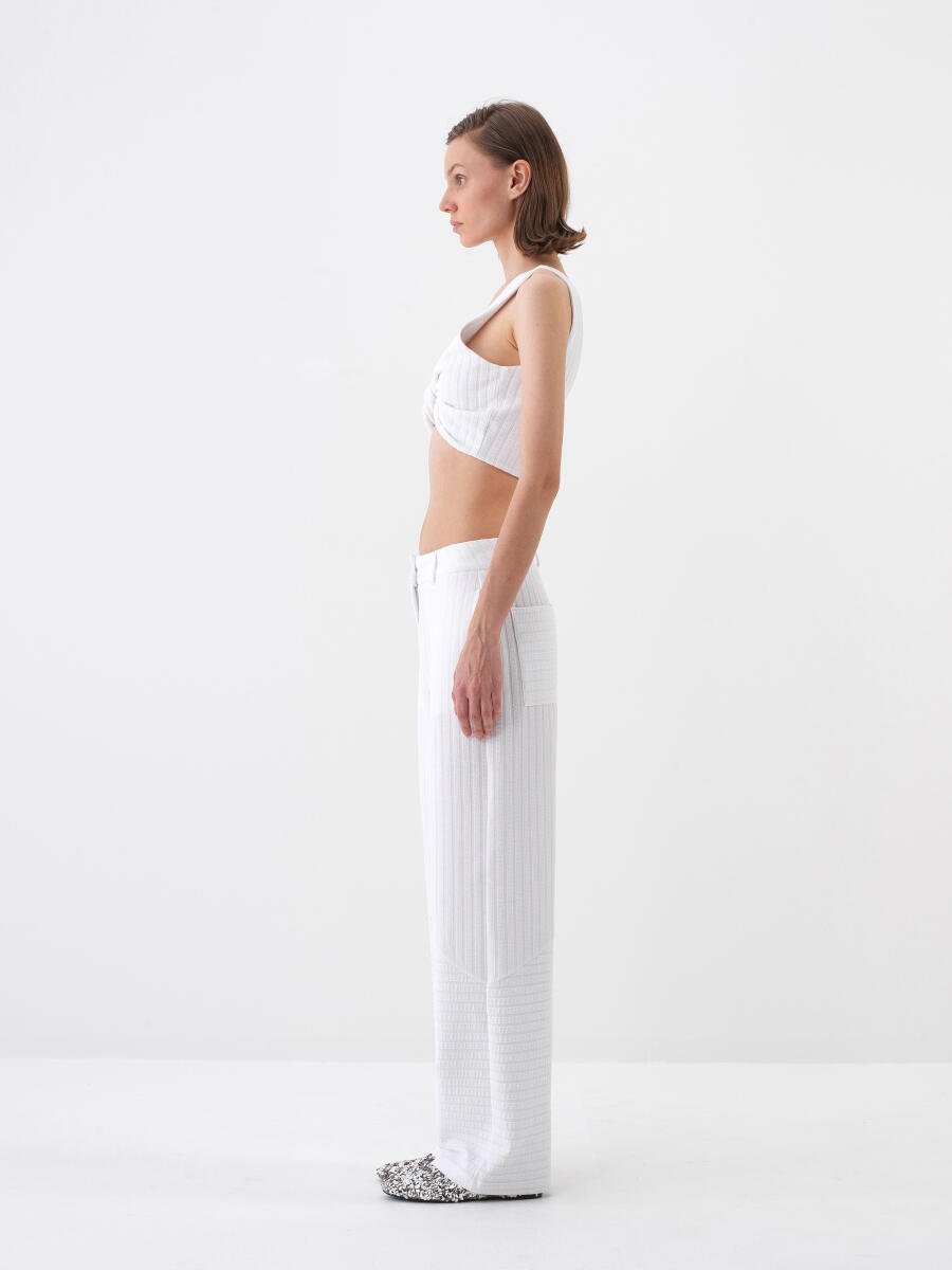 Beyaz Pamuk Dokulu Oversize Crop - 3