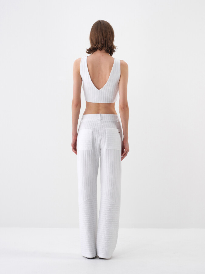 Beyaz Pamuk Dokulu Oversize Crop - 5