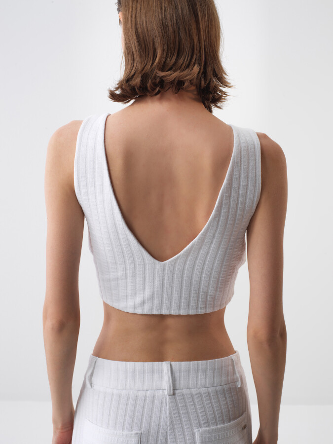 Beyaz Pamuk Dokulu Oversize Crop - 4