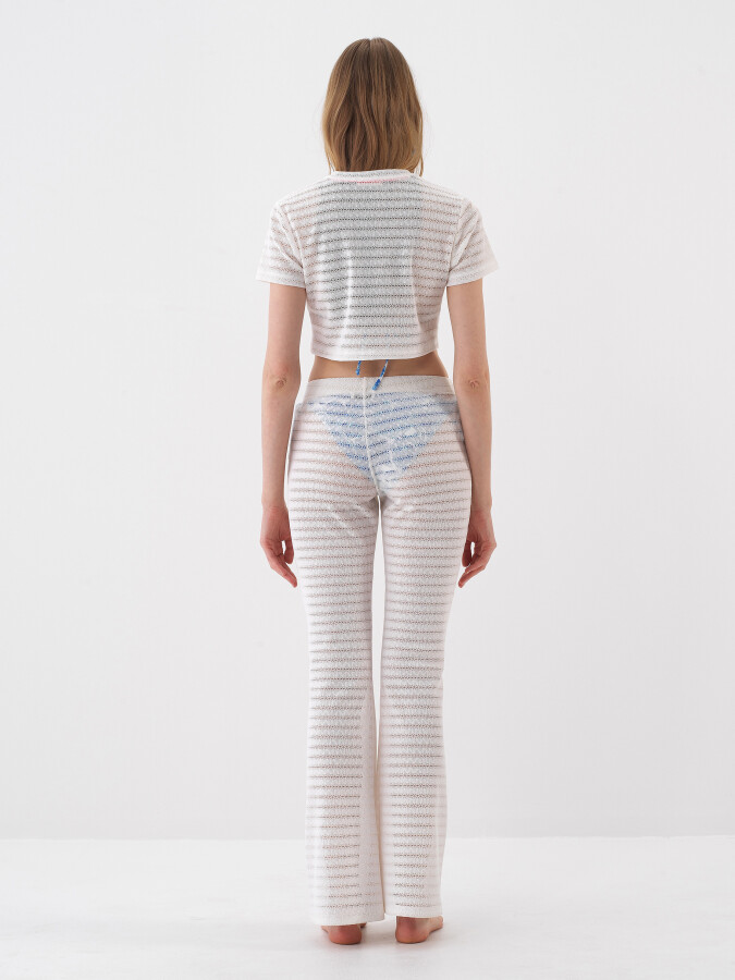 Beyaz Doğal Dökümlü Slim Fit Crop - 4