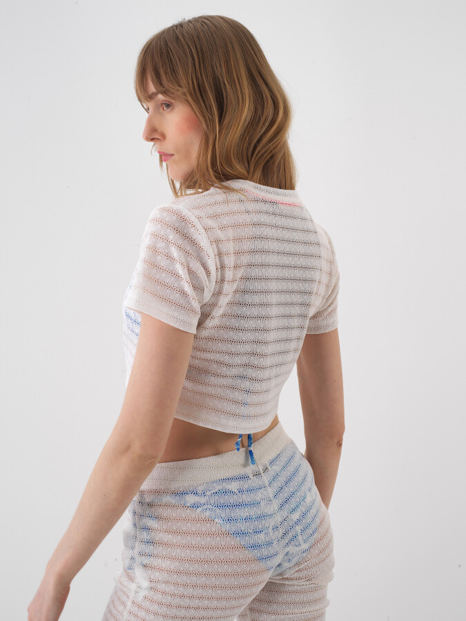Beyaz Doğal Dökümlü Slim Fit Crop - 3