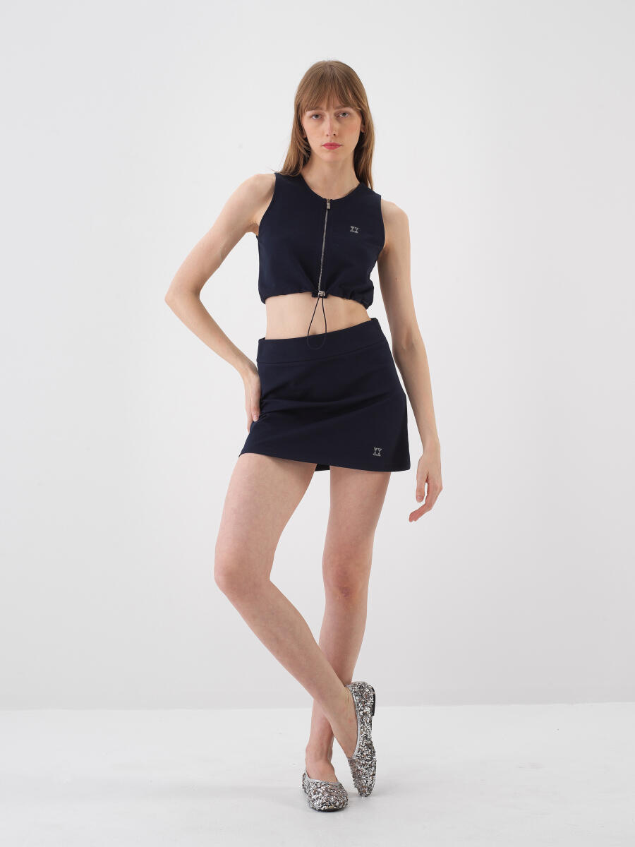 Lacivert Pamuk Dokulu Regular Fit Crop - 2
