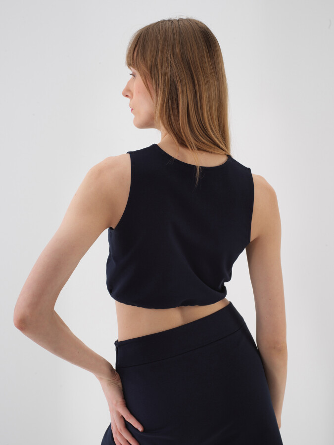 Lacivert Pamuk Dokulu Regular Fit Crop - 5