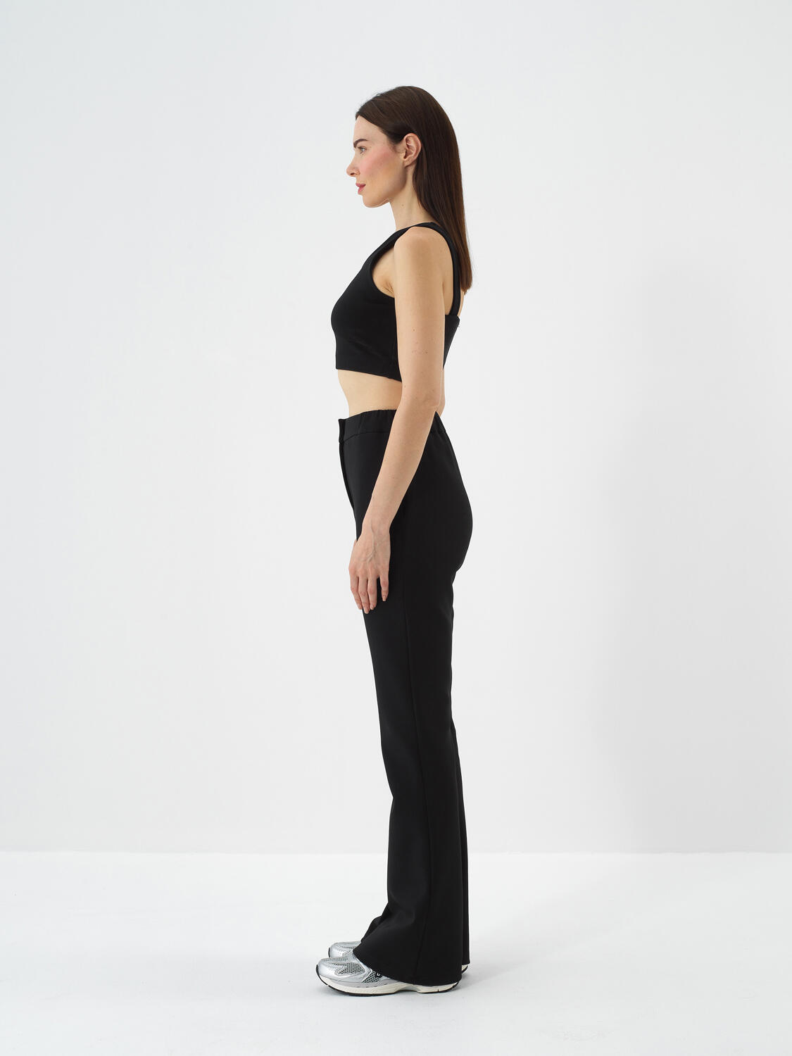 Siyah Pamuk Dokulu Regular Fit Crop - 3