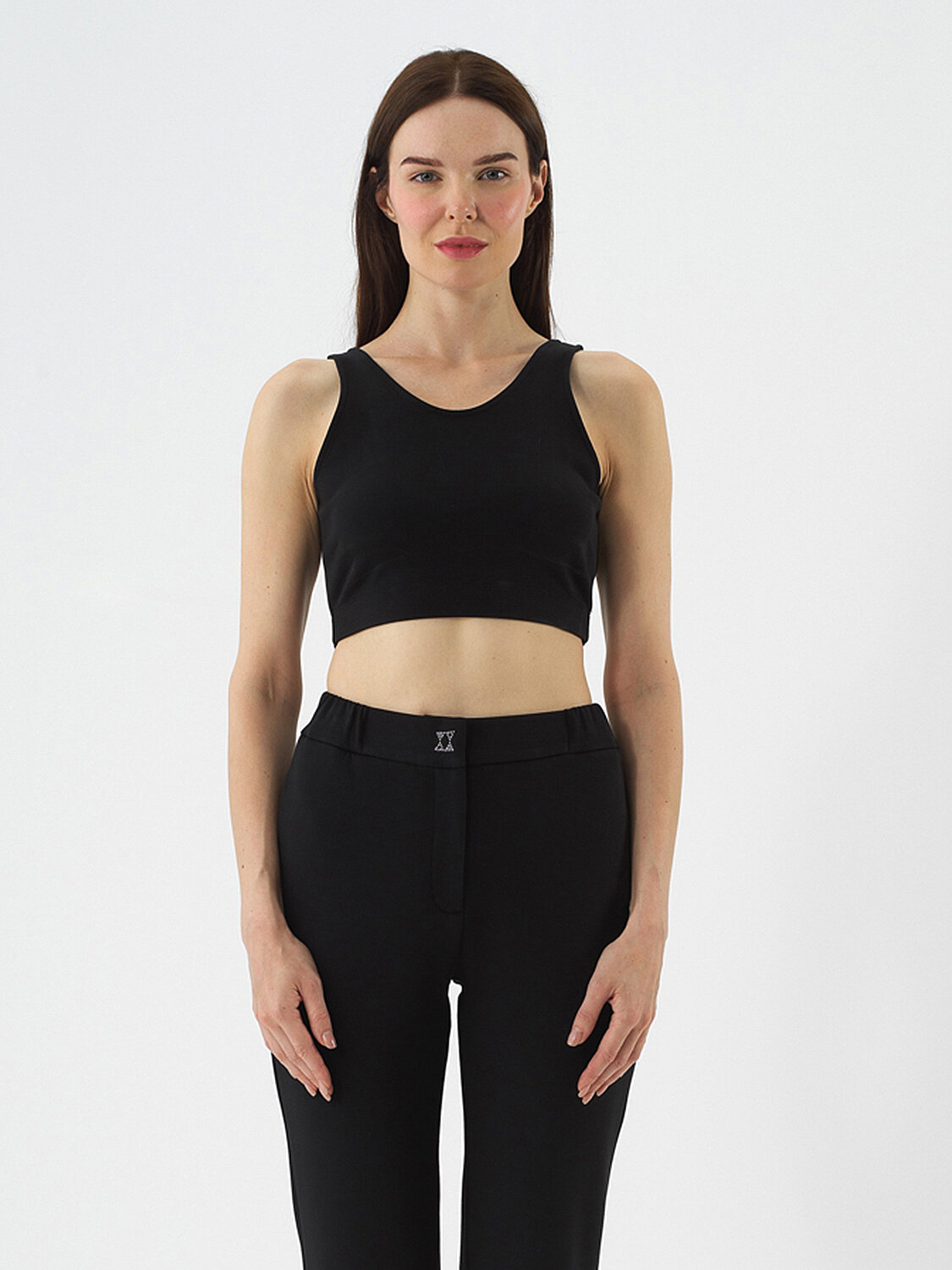 Siyah Pamuk Dokulu Regular Fit Crop - 3
