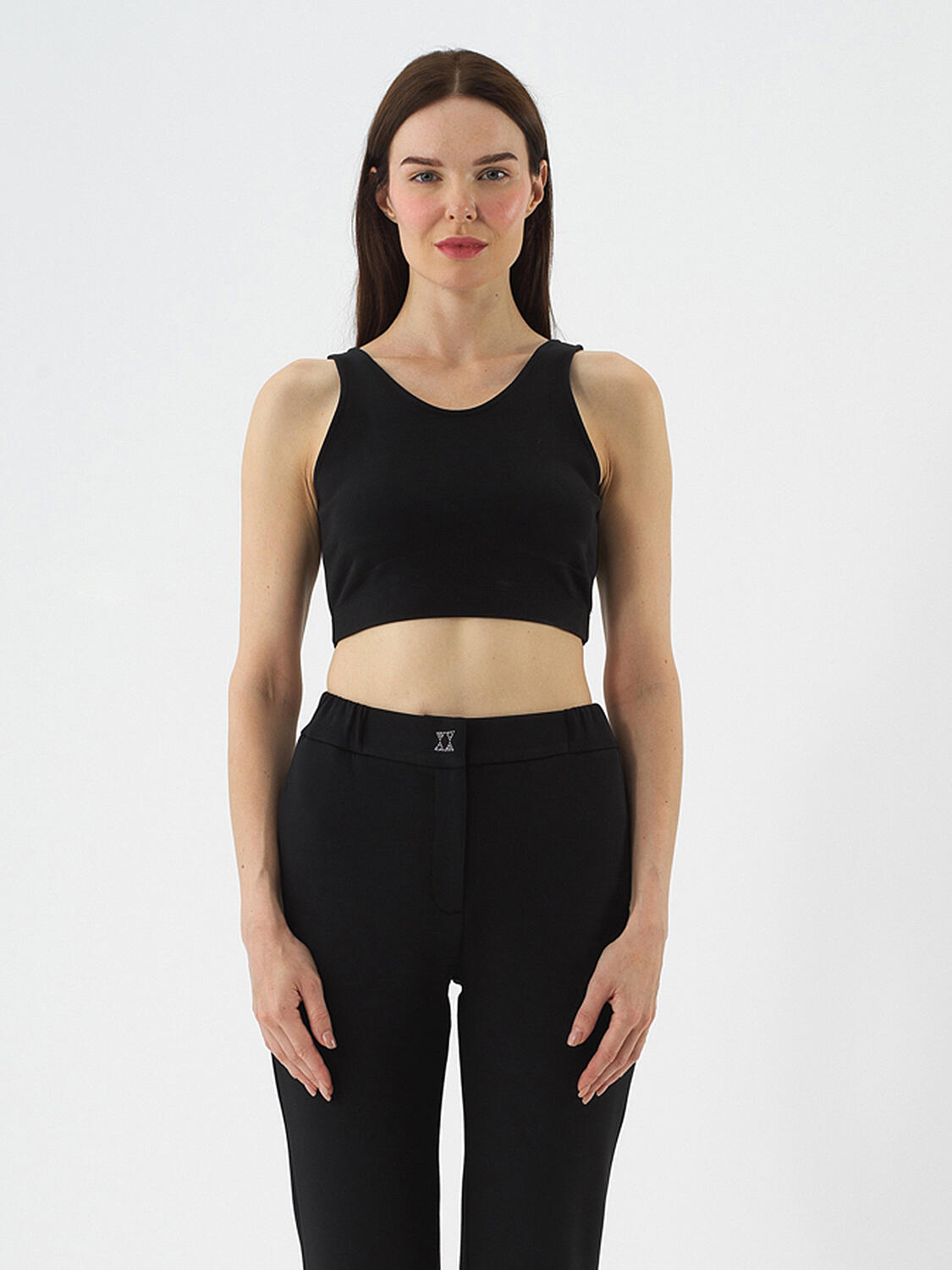 Siyah Pamuk Dokulu Regular Fit Crop - 3