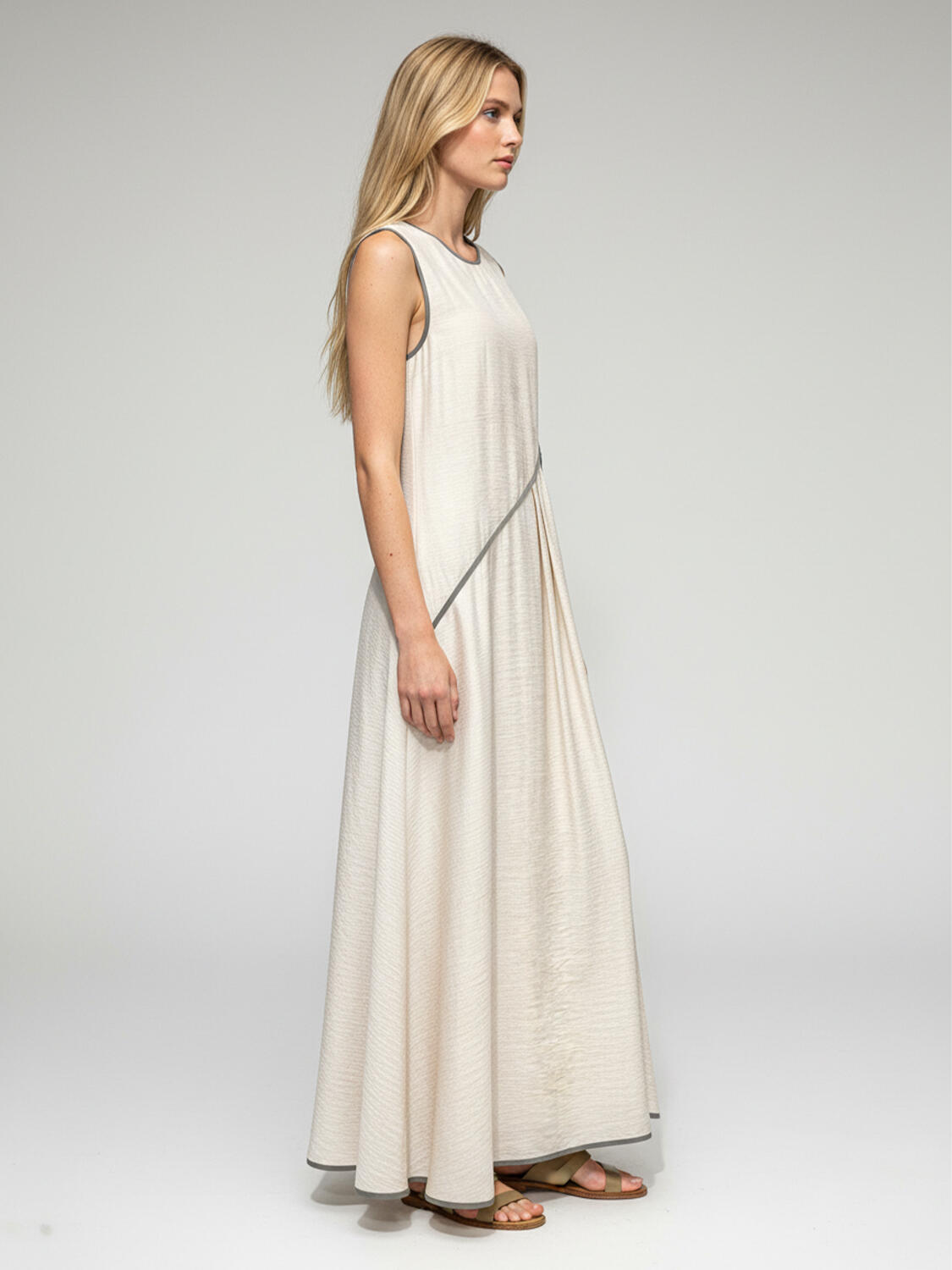 Bej Doğal Dökümlü Regular Fit Elbise - 3