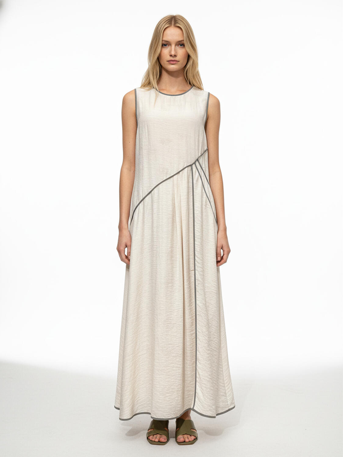 Bej Doğal Dökümlü Regular Fit Elbise - 2