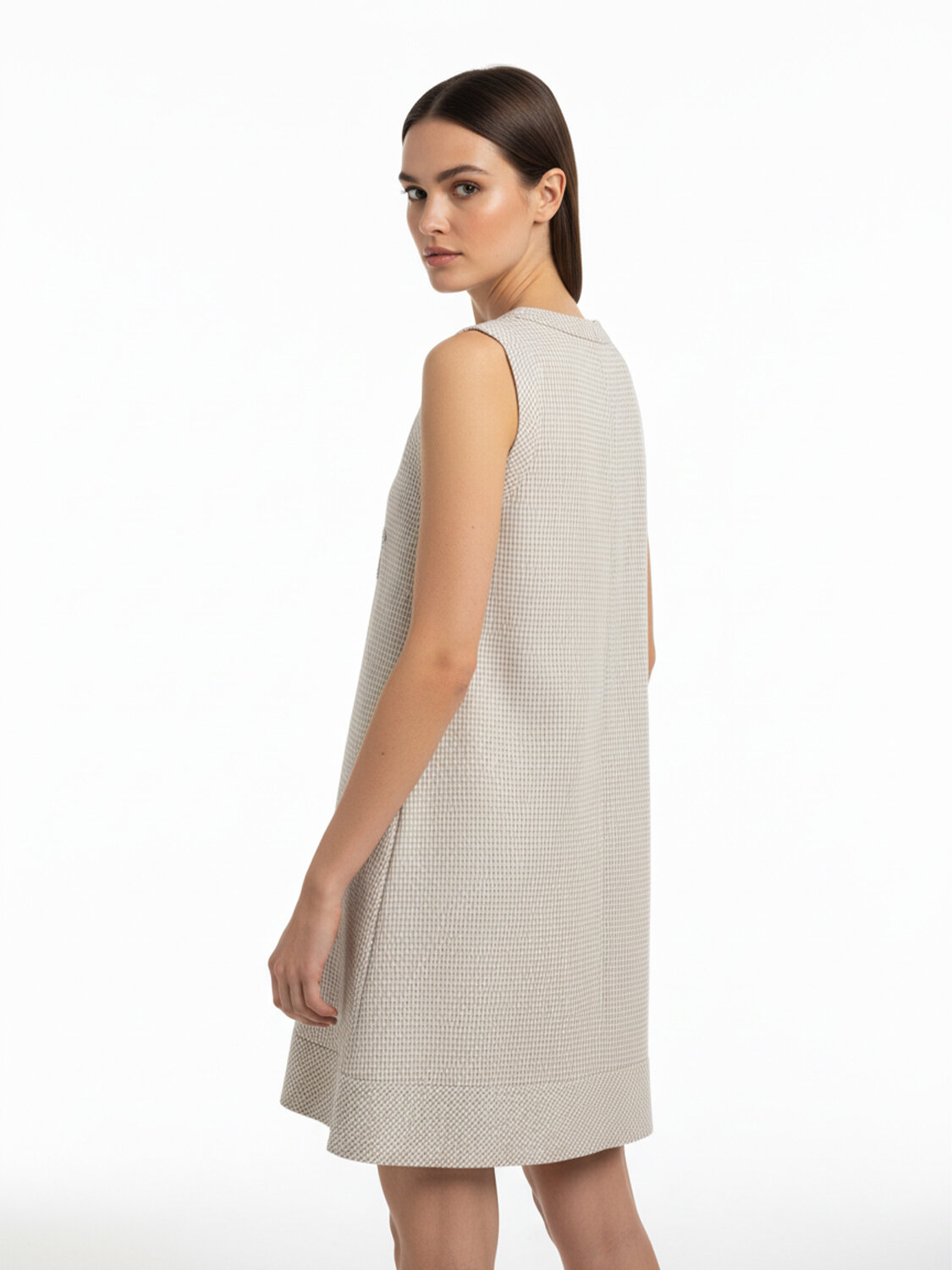 Bej Keten Karışımlı Oversize Elbise - 4