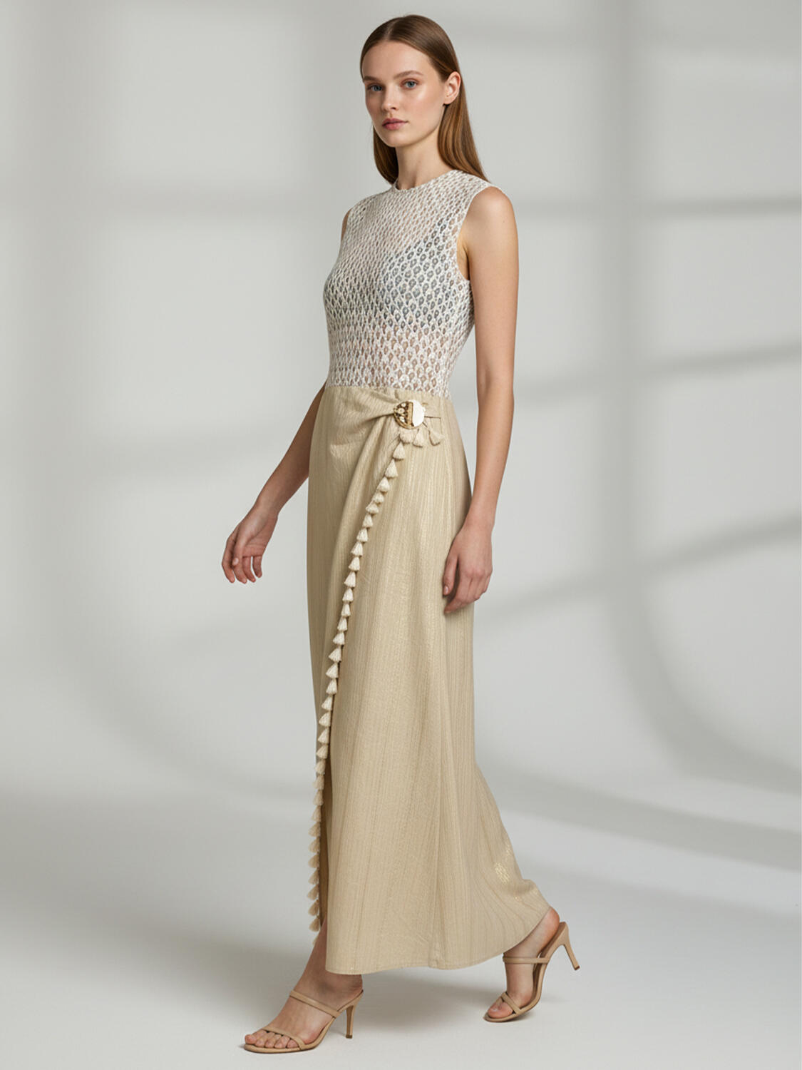 Bej Keten Karışımlı Regular Fit Elbise - 3