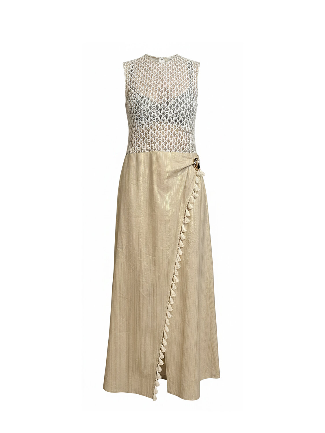 Bej Keten Karışımlı Regular Fit Elbise - 5