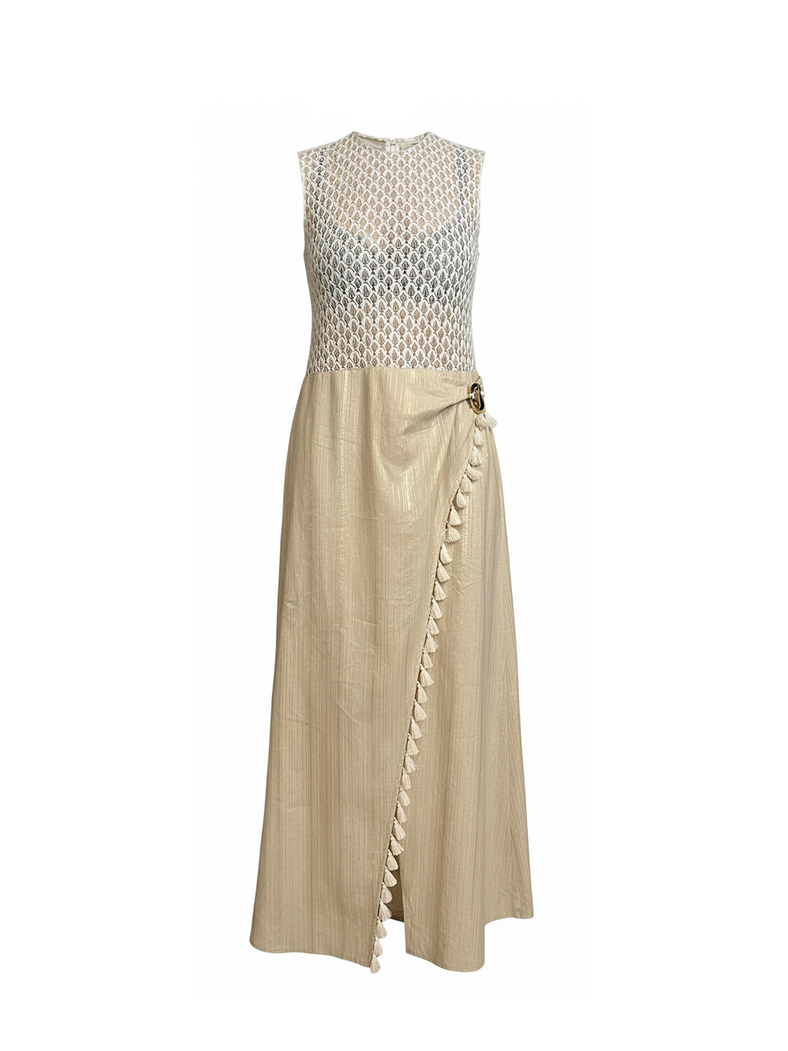 Bej Keten Karışımlı Regular Fit Elbise - 5