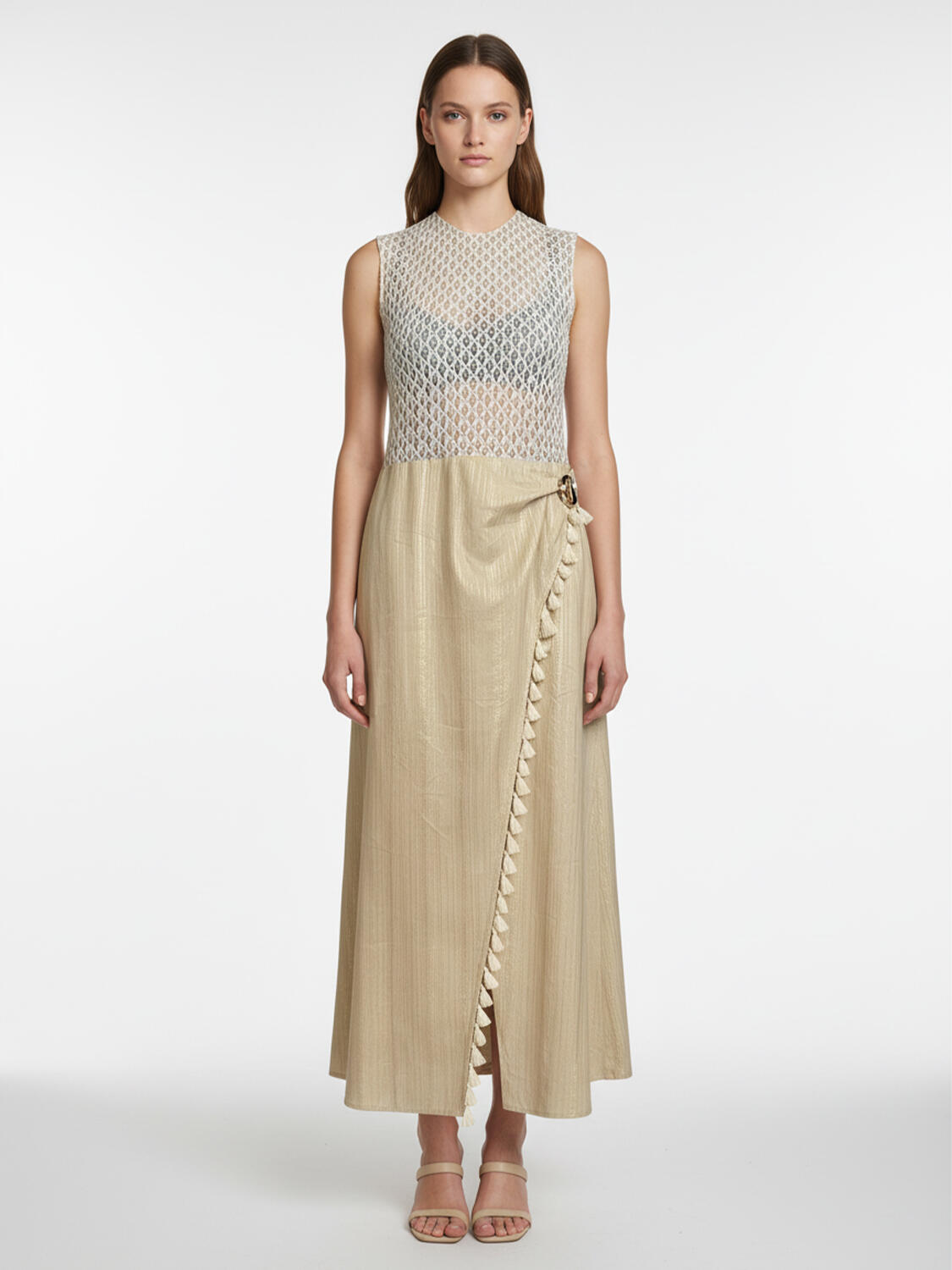 Bej Keten Karışımlı Regular Fit Elbise - 1