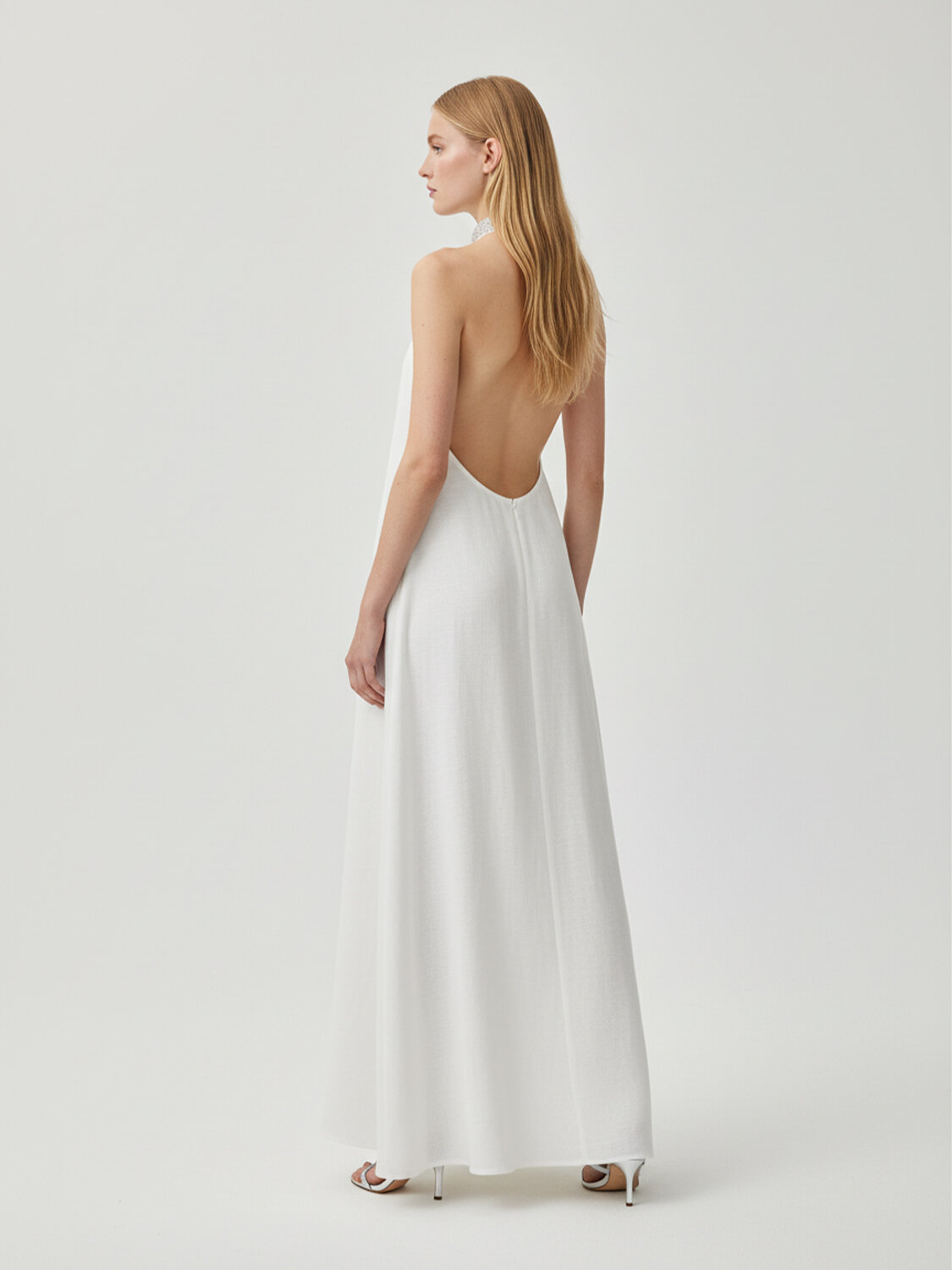 Beyaz %100 Keten Regular Fit Elbise - 3