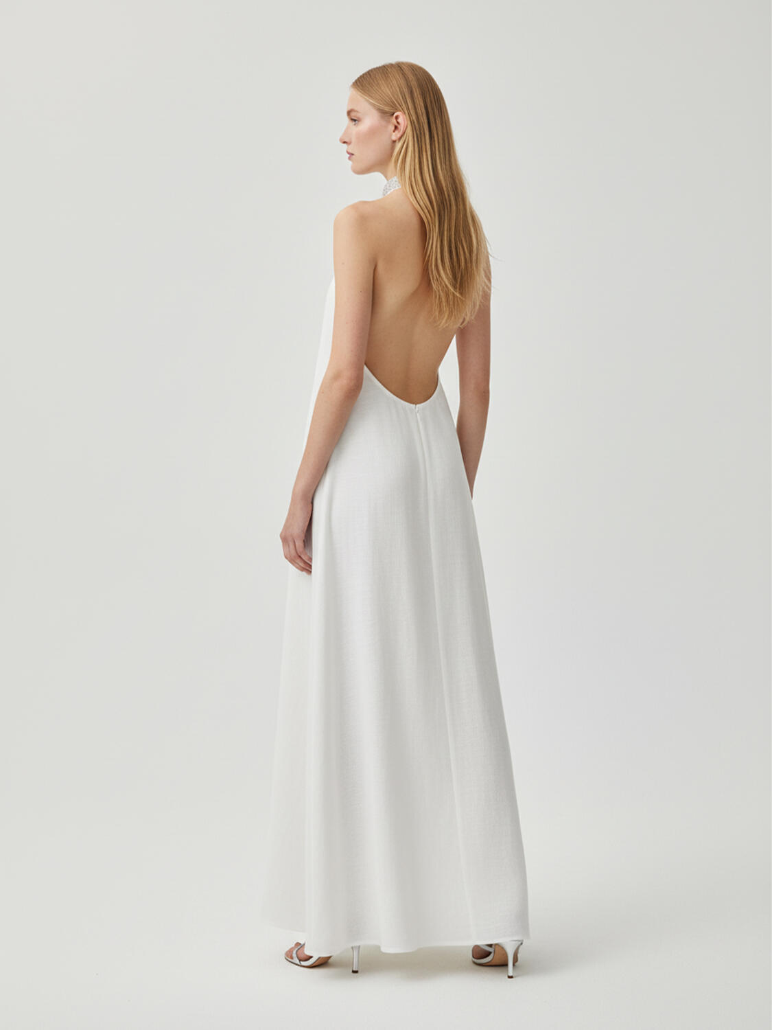 Beyaz %100 Keten Regular Fit Elbise - 3