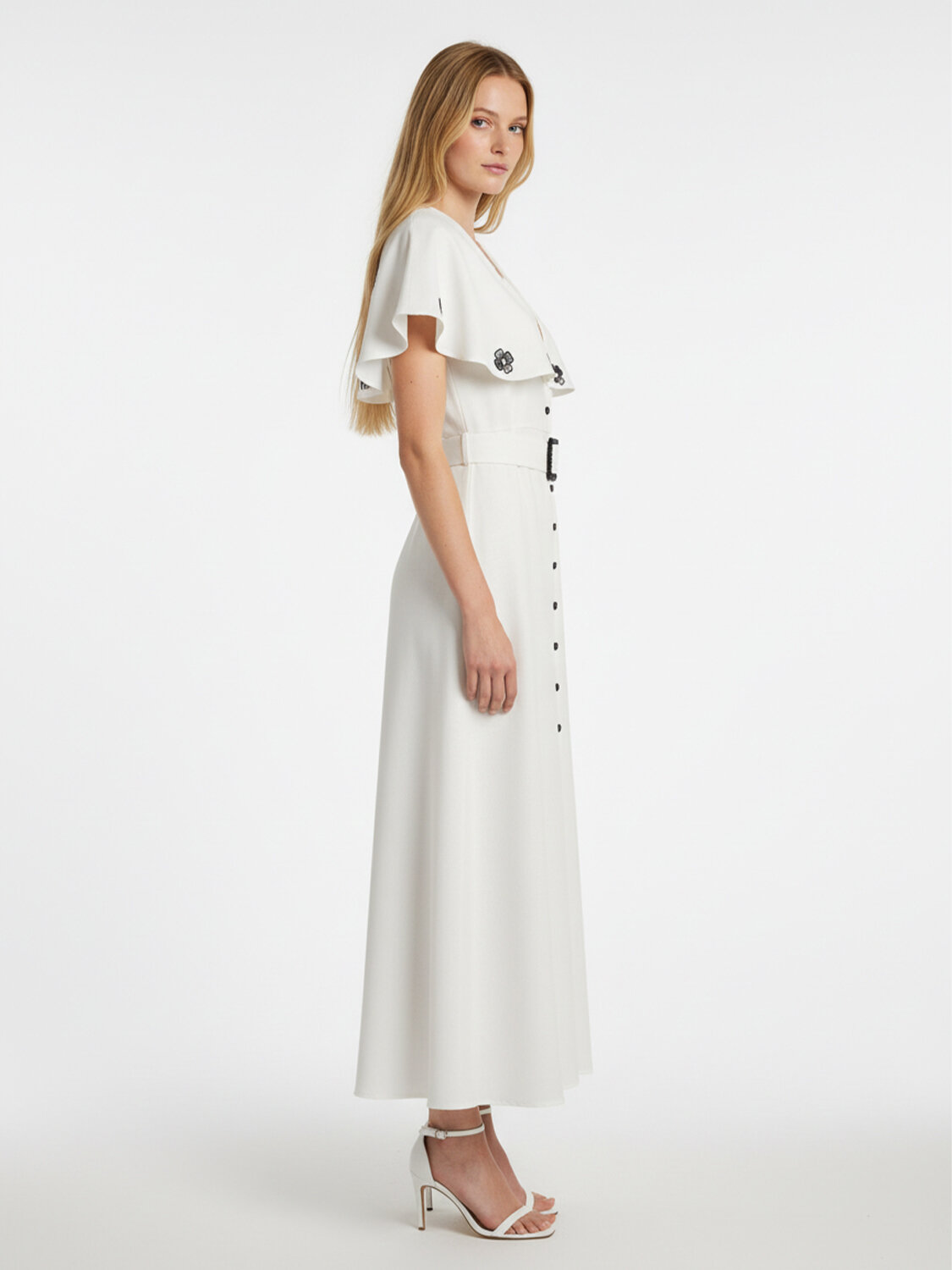 Beyaz Keten Karışımlı Regular Fit Elbise - 5