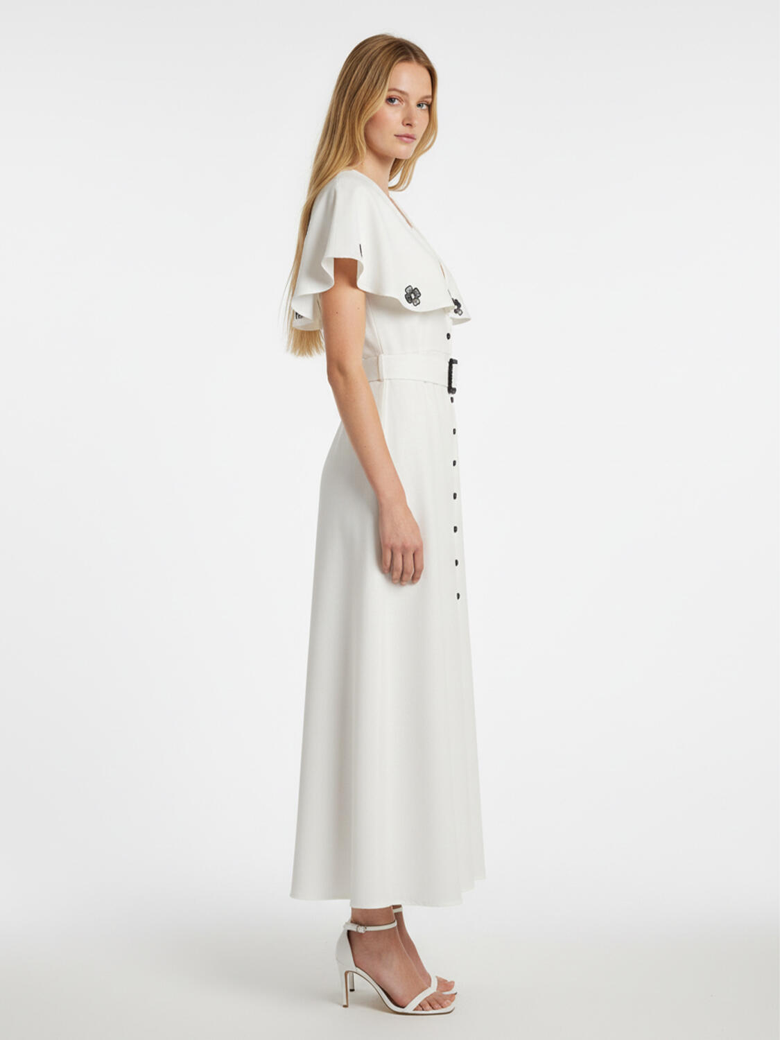 Beyaz Keten Karışımlı Regular Fit Elbise - 5