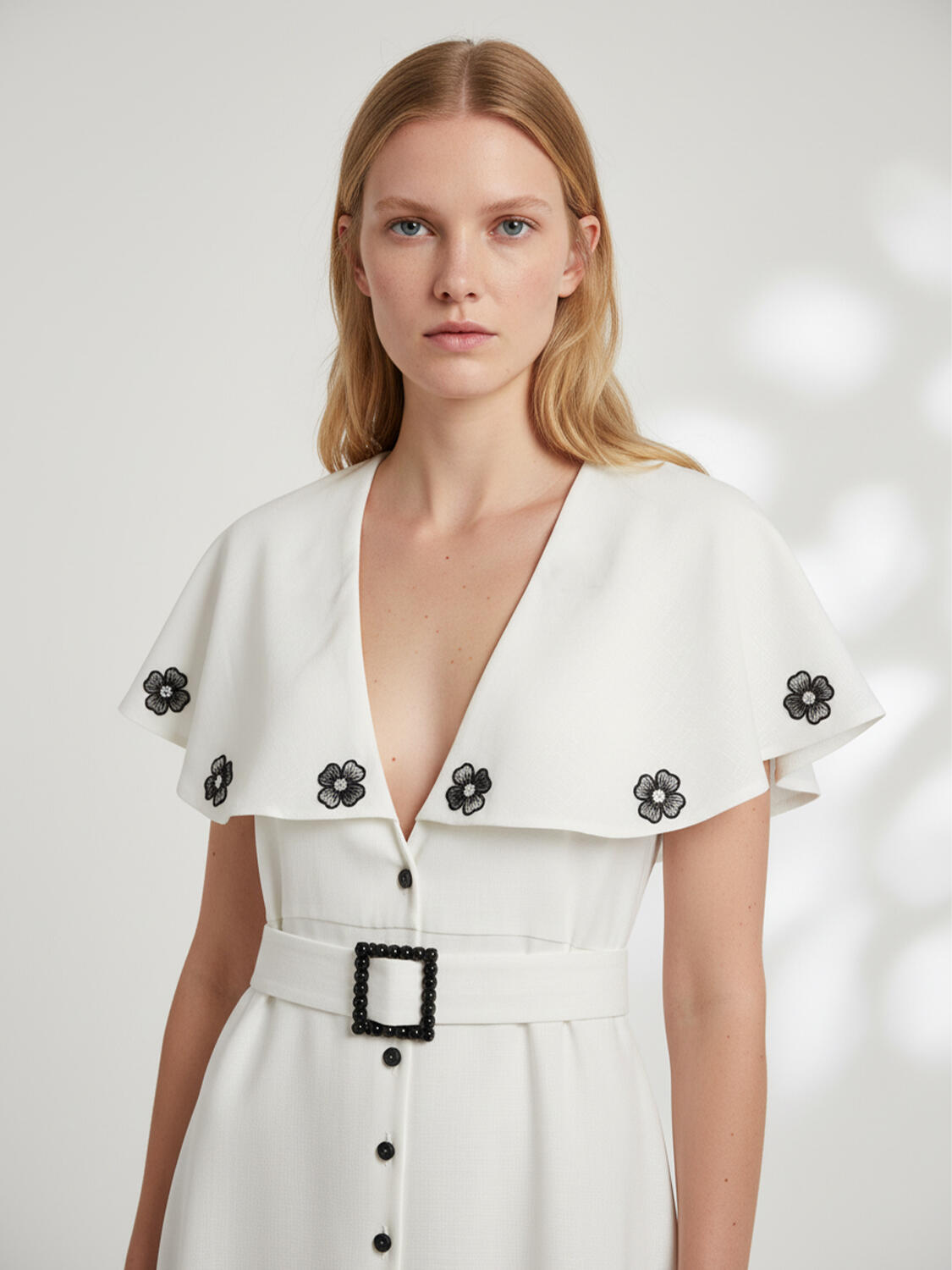 Beyaz Keten Karışımlı Regular Fit Elbise - 3