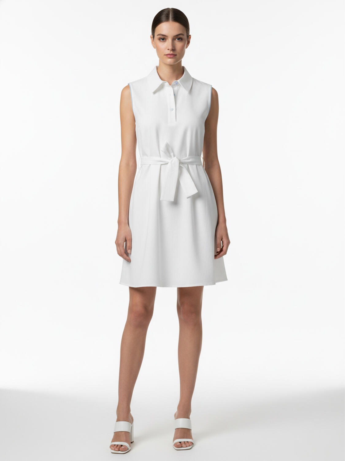 Beyaz Keten Karışımlı Regular Fit Elbise - 1