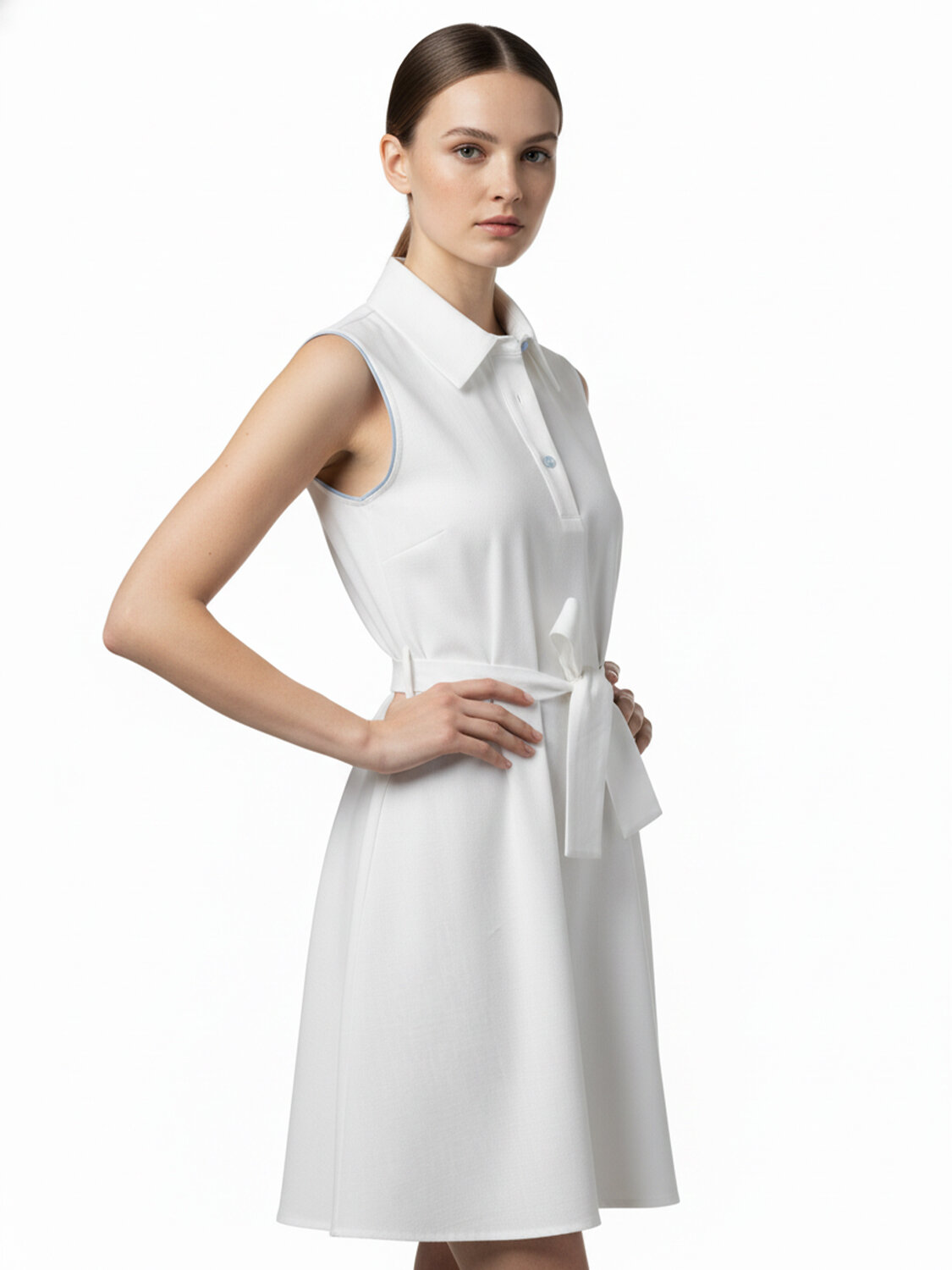 Beyaz Keten Karışımlı Regular Fit Elbise (1)