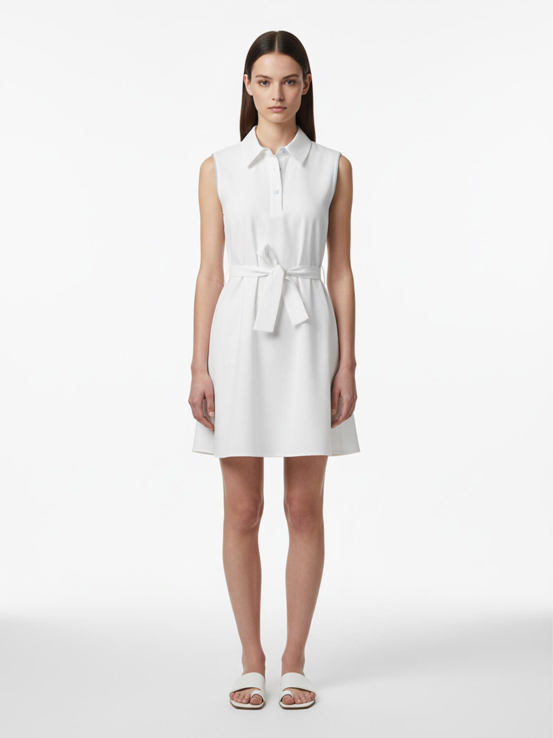 Beyaz Keten Karışımlı Regular Fit Elbise - 3