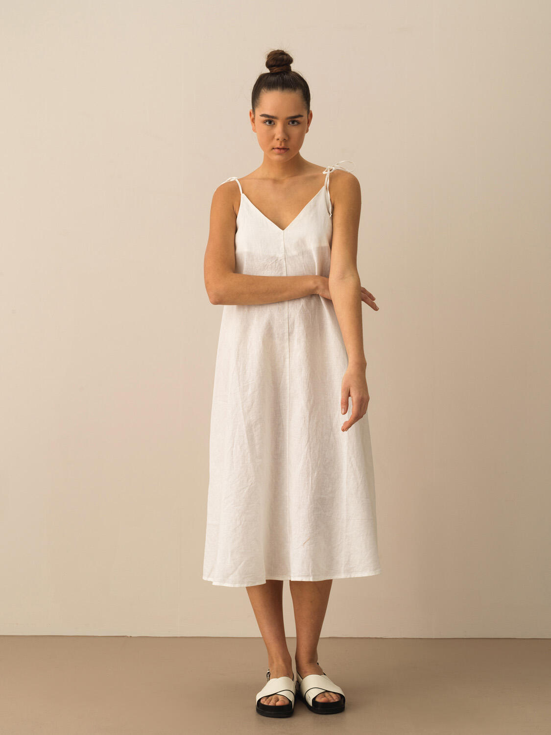 Kırık Beyaz %100 Keten Oversize Elbise