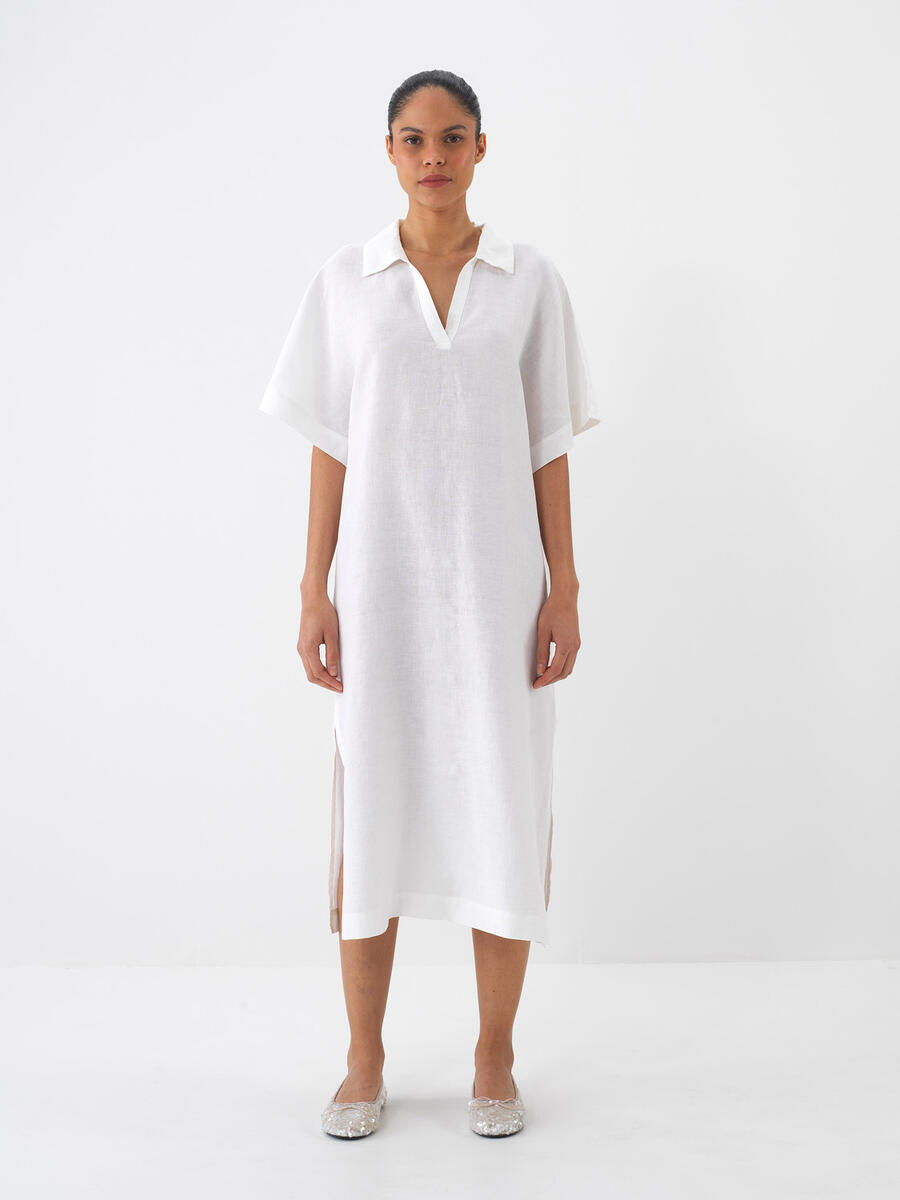 Beyaz %100 Keten Oversize Elbise - 1