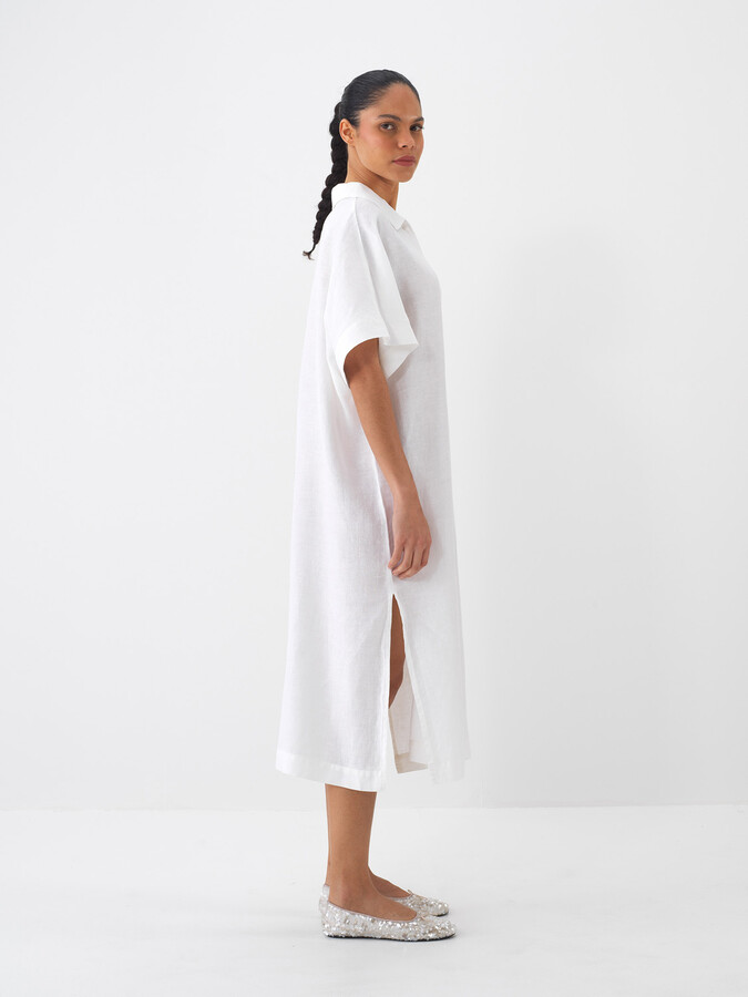 Beyaz %100 Keten Oversize Elbise (2)