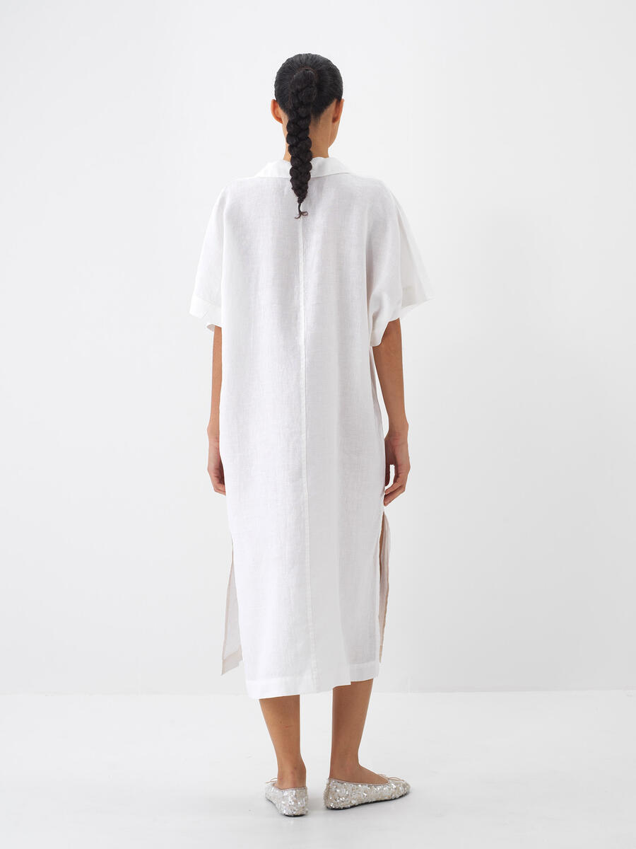 Beyaz %100 Keten Oversize Elbise - 4
