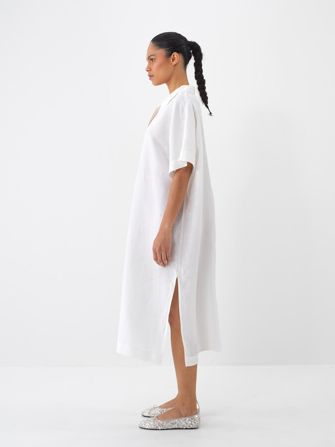 Beyaz %100 Keten Oversize Elbise (3)